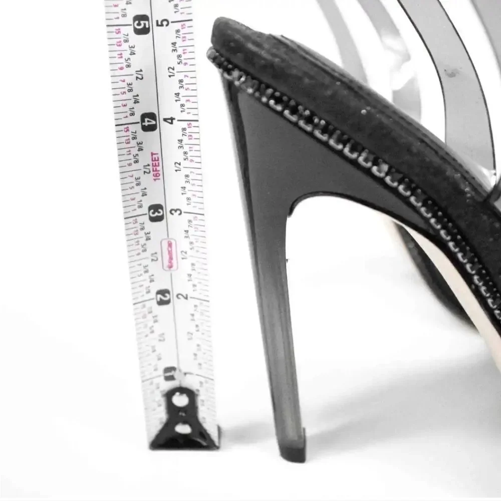 Good American Black Glitter Strappy Heel GORGEOUS